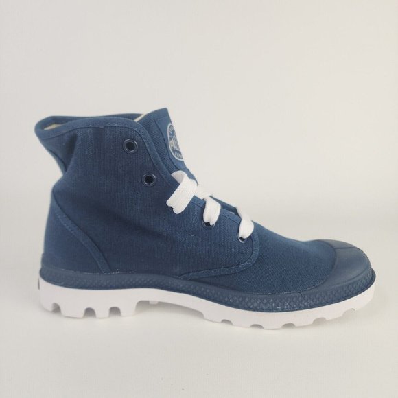 PALLADIUM Men's Blanc Hi Hiking Outdoors Canva Boots Blue White - Picture 3 of 12